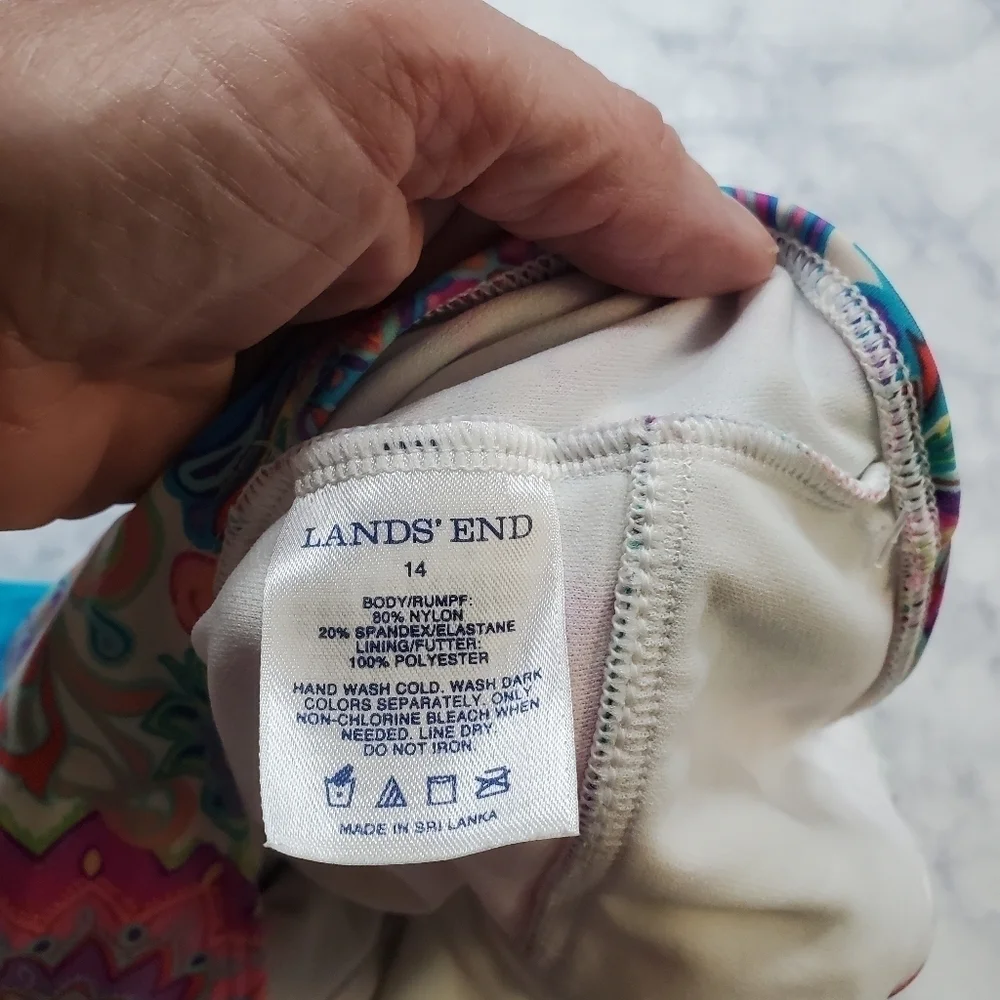 Lands' End Swimsuit Girls‎ 14 Paisley 1 piece Blue Pink Halter Beach